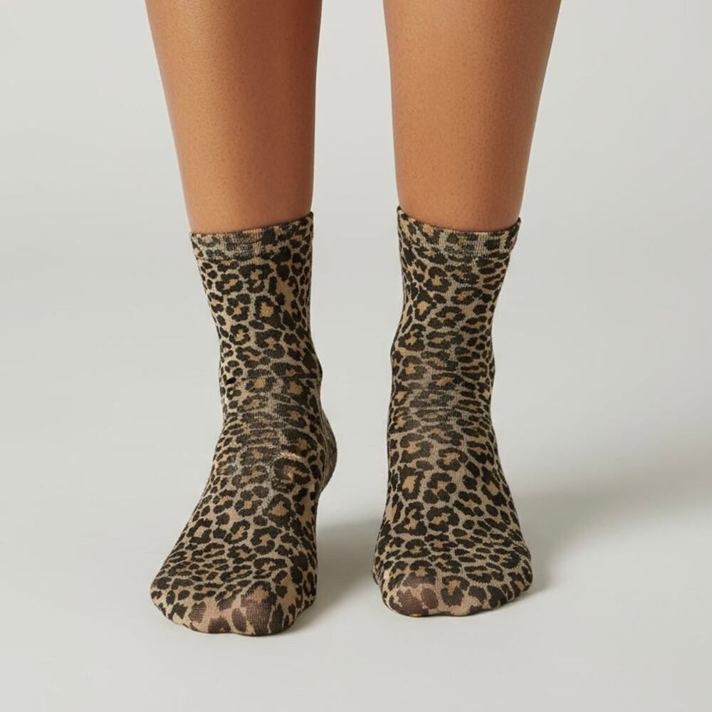 Leopard Print Mesh Ankle Socks